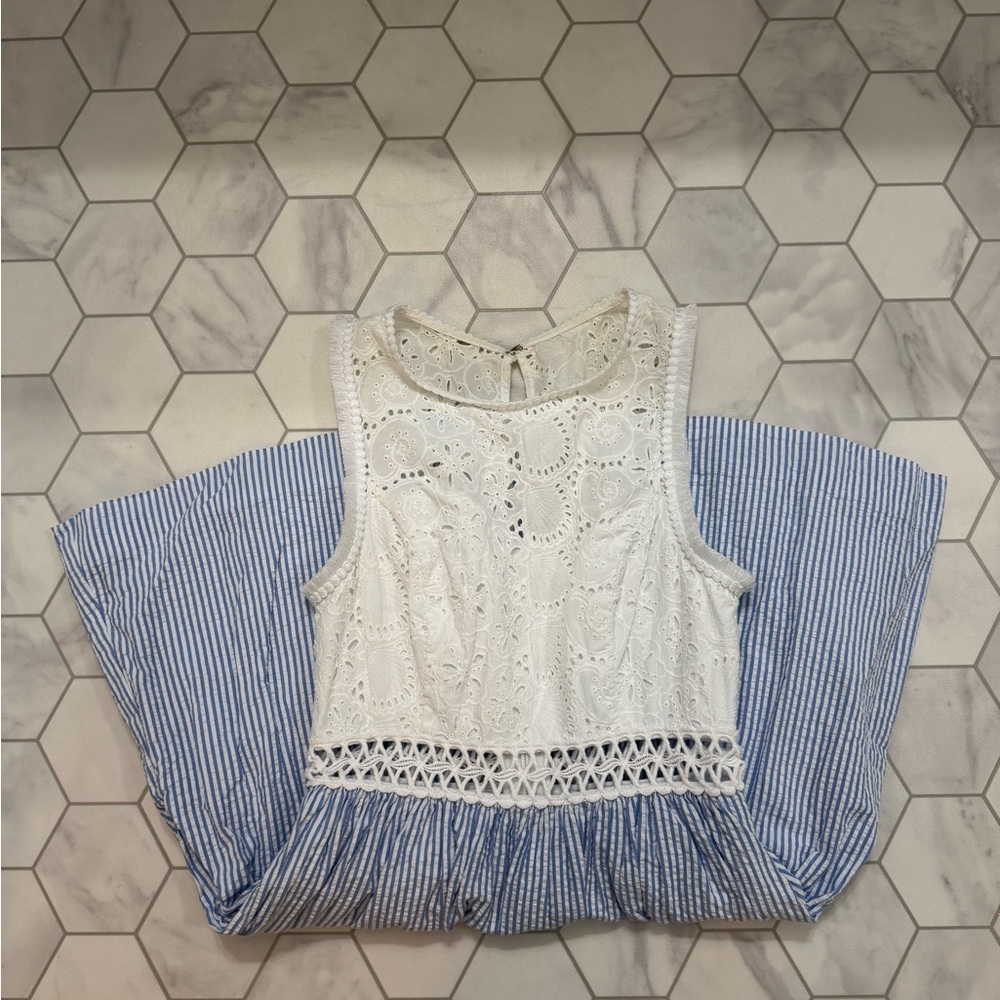 Lilly Pulitzer White Eyelet dress with Blue Striped Detail